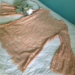 Ultra Pink Boho Hippie Lace Flare Sleeves Shirt